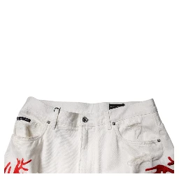 White Corals Tattered Straight Denim Jeans