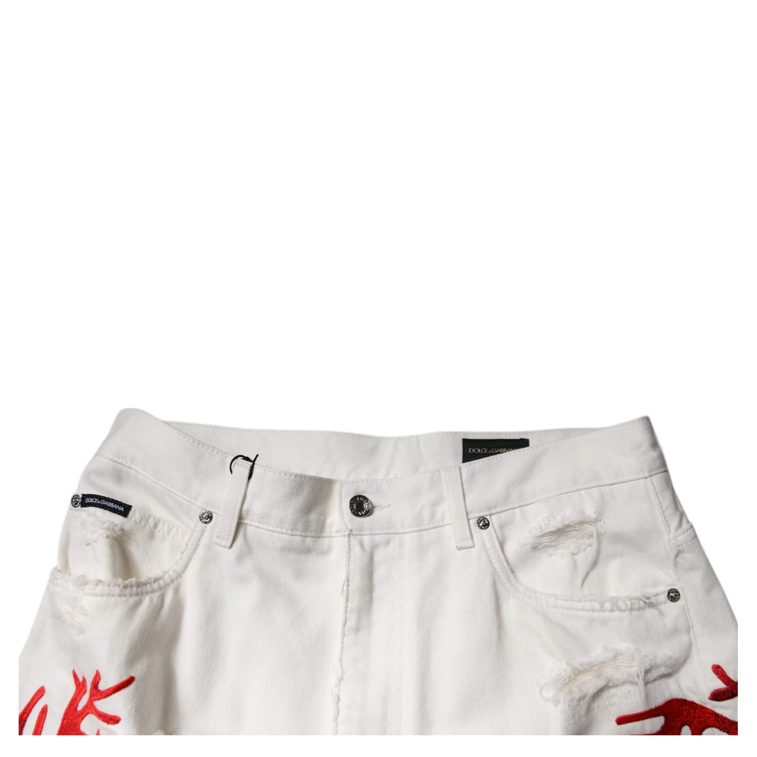 White Corals Tattered Straight Denim Jeans