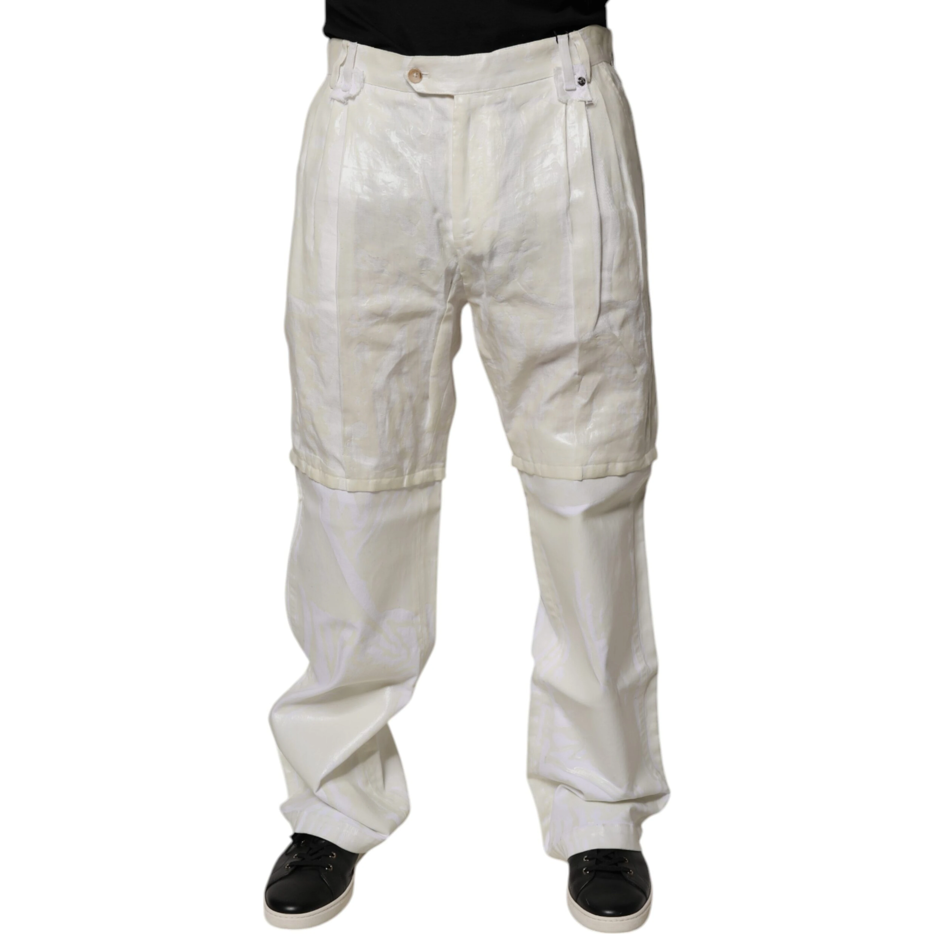 White Linen Mid Waist Straight Men Denim Jeans