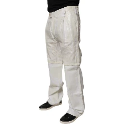 White Linen Mid Waist Straight Men Denim Jeans