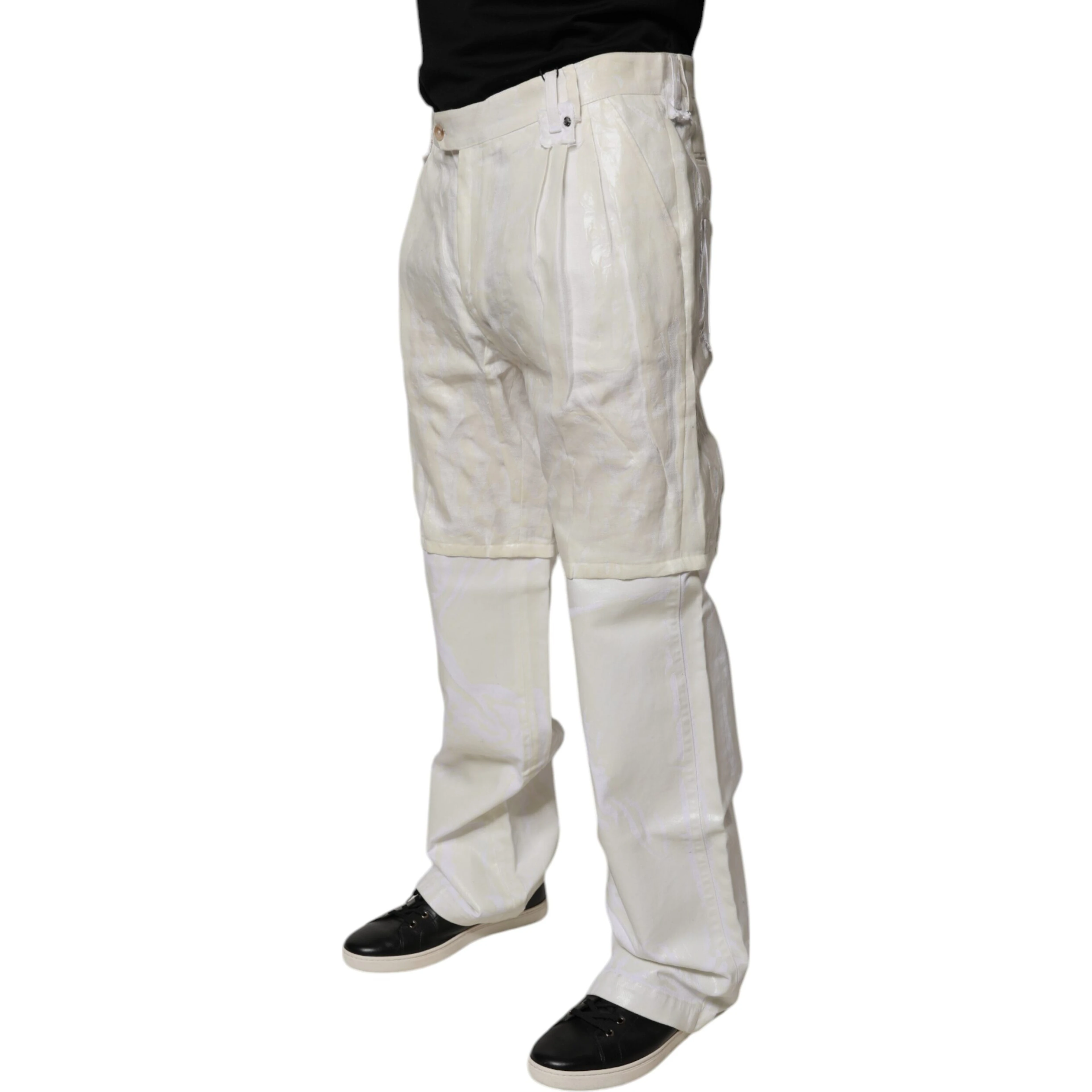 White Linen Mid Waist Straight Men Denim Jeans
