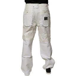 White Linen Mid Waist Straight Men Denim Jeans