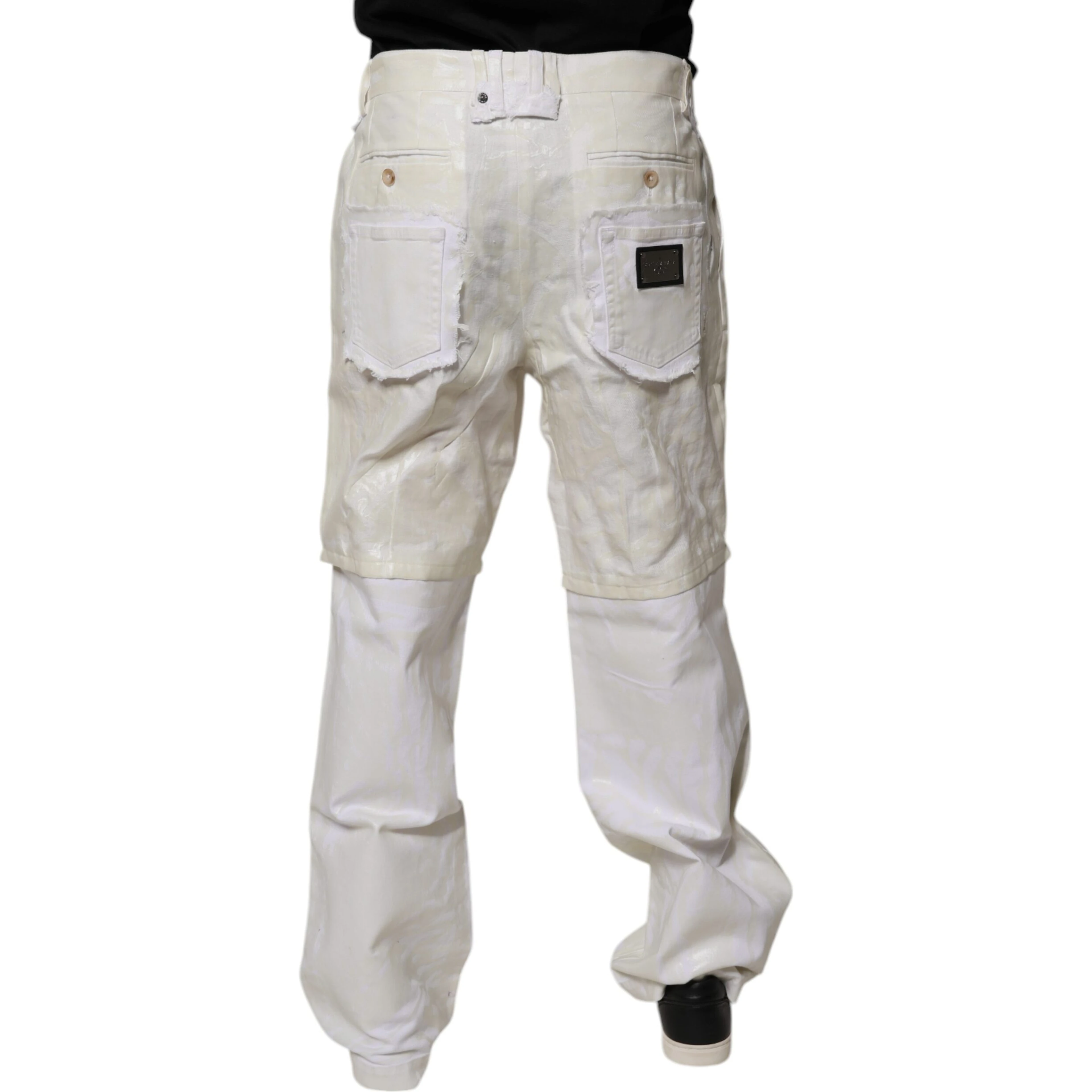 White Linen Mid Waist Straight Men Denim Jeans