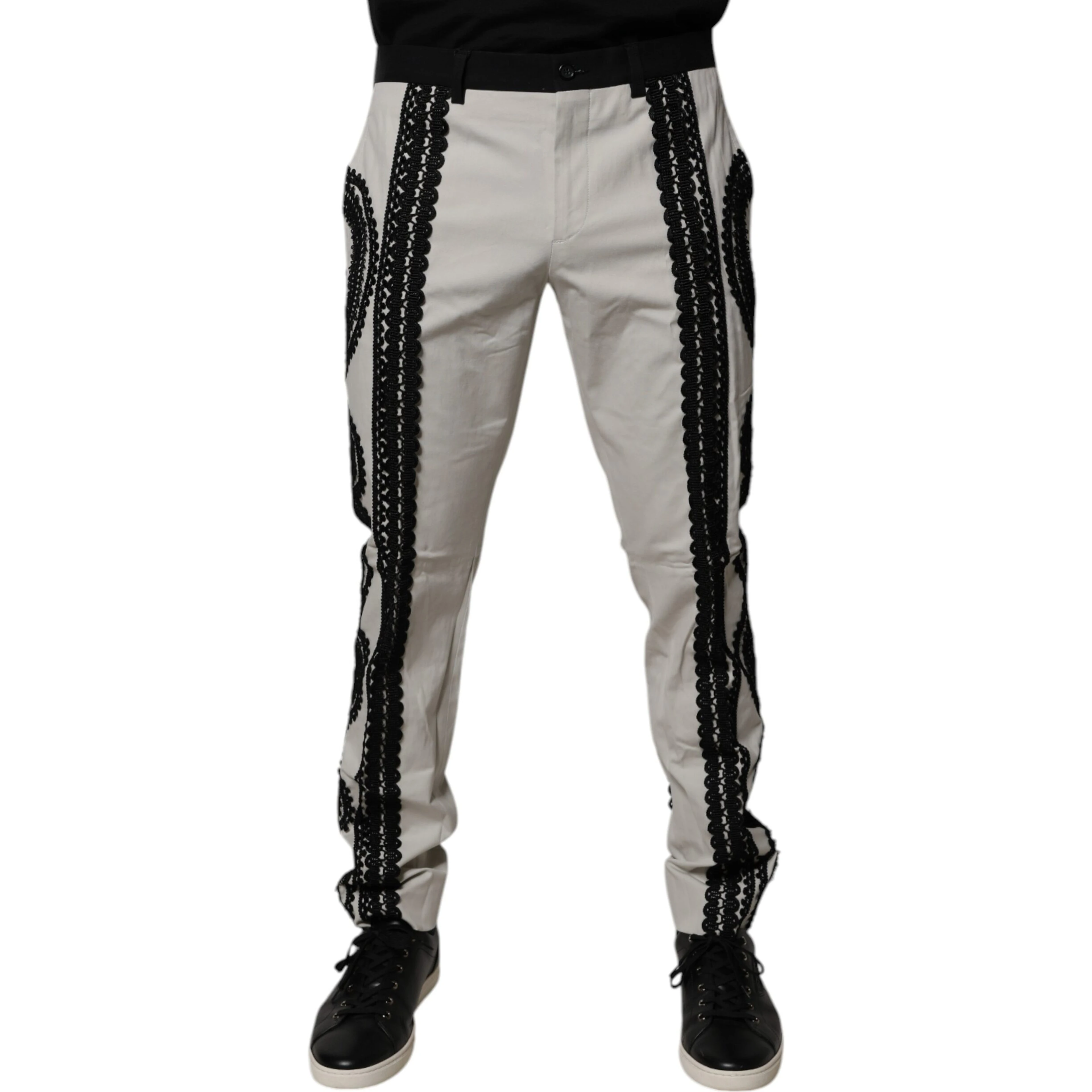 White Lace Trim Mid Waist Dress Formal Pants