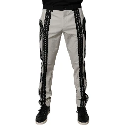 White Lace Trim Mid Waist Dress Formal Pants