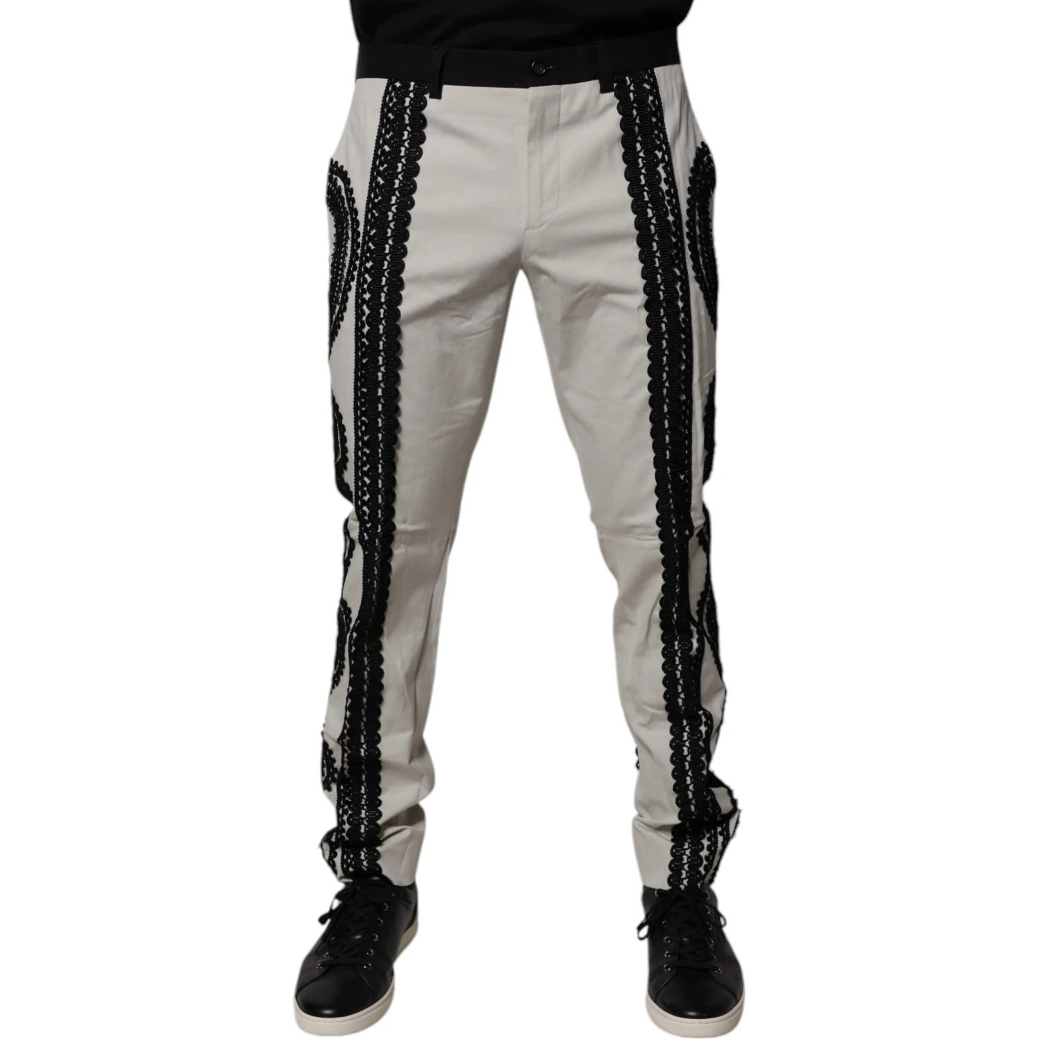 White Lace Trim Mid Waist Dress Formal Pants