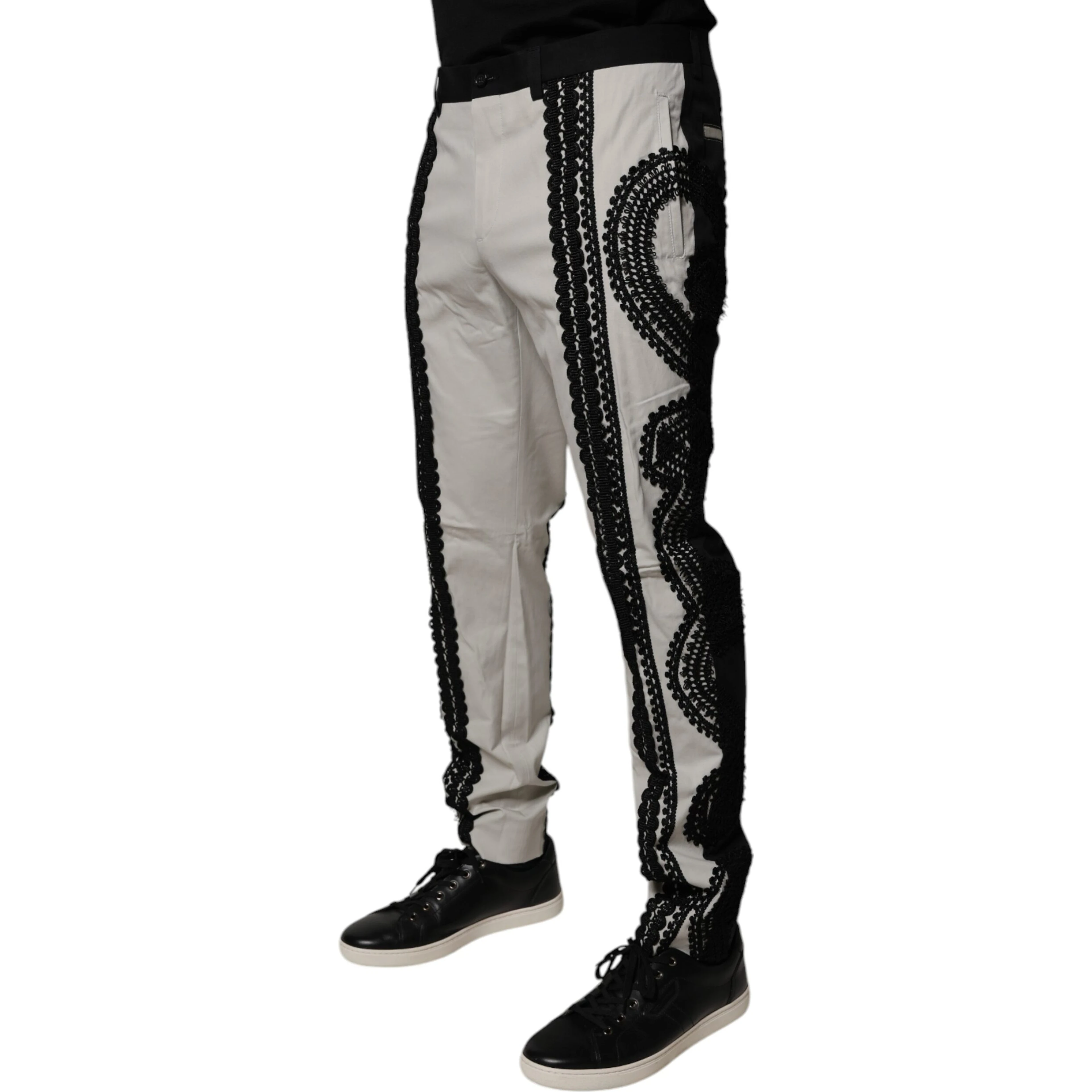 White Lace Trim Mid Waist Dress Formal Pants