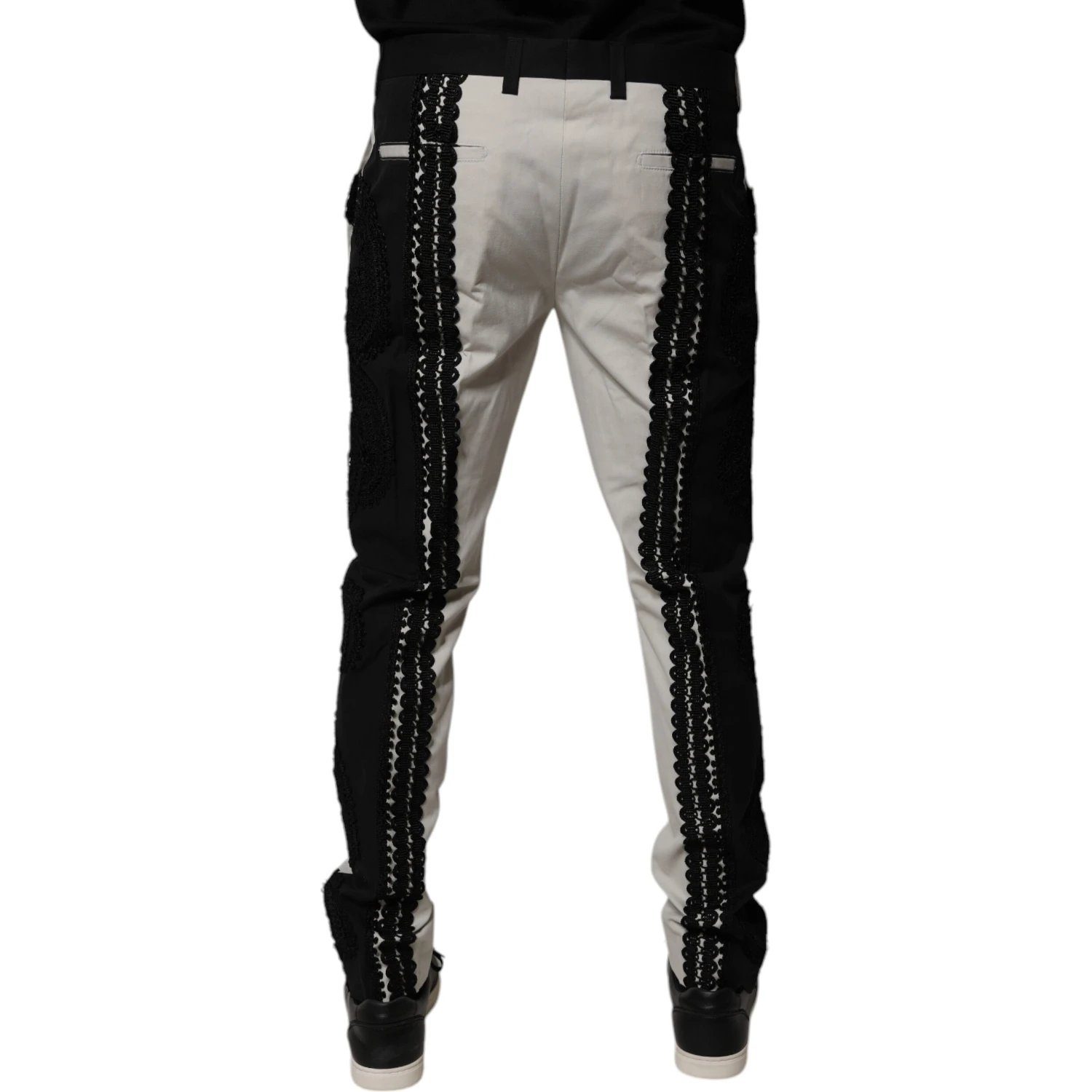 White Lace Trim Mid Waist Dress Formal Pants