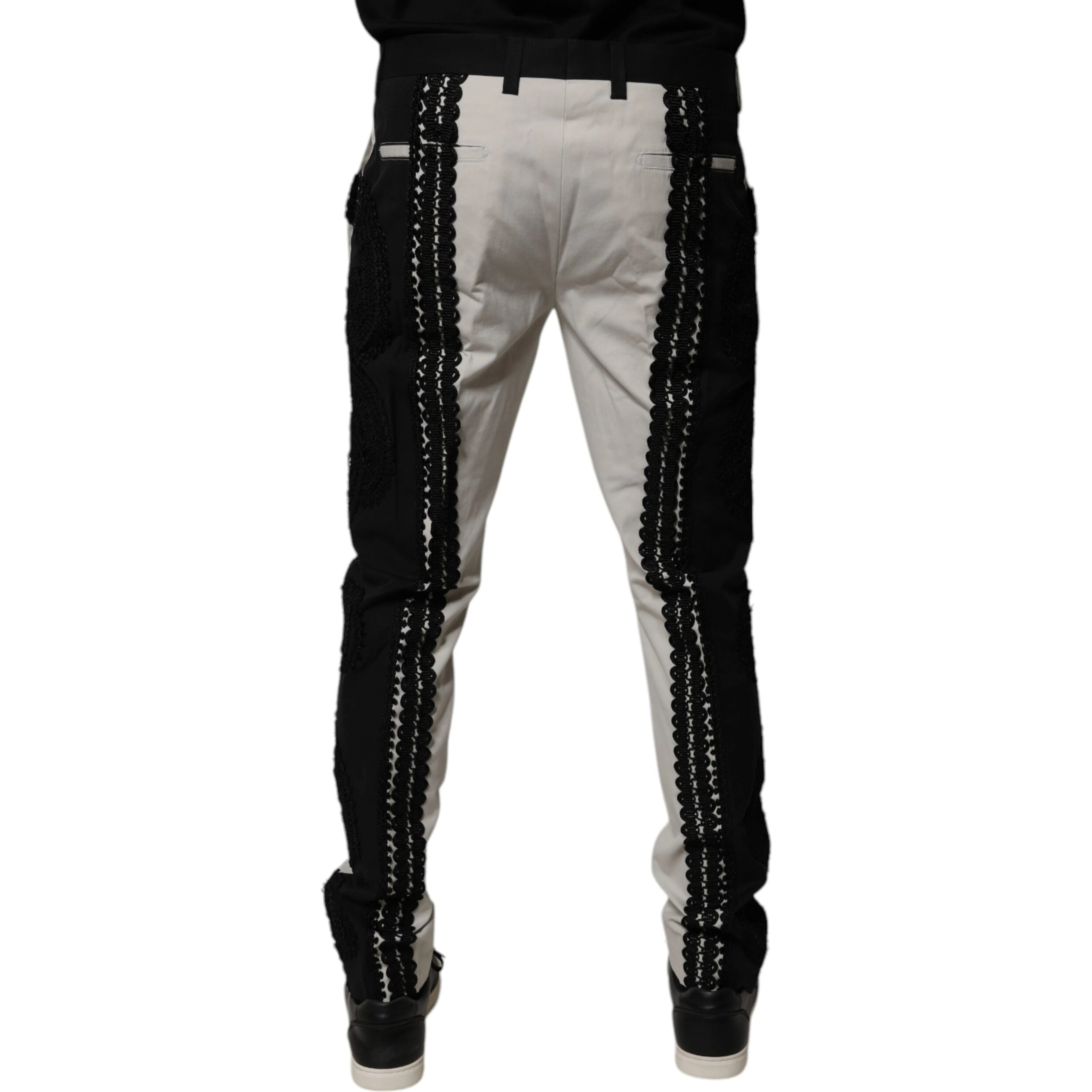 White Lace Trim Mid Waist Dress Formal Pants