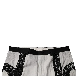 White Lace Trim Mid Waist Dress Formal Pants