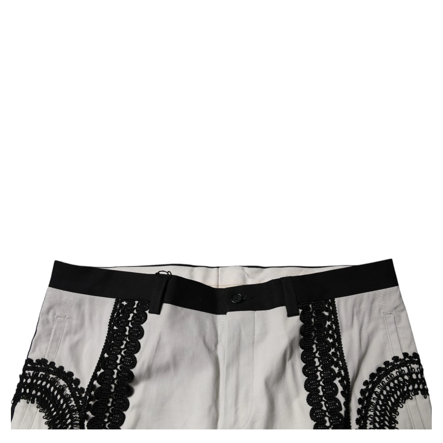 White Lace Trim Mid Waist Dress Formal Pants