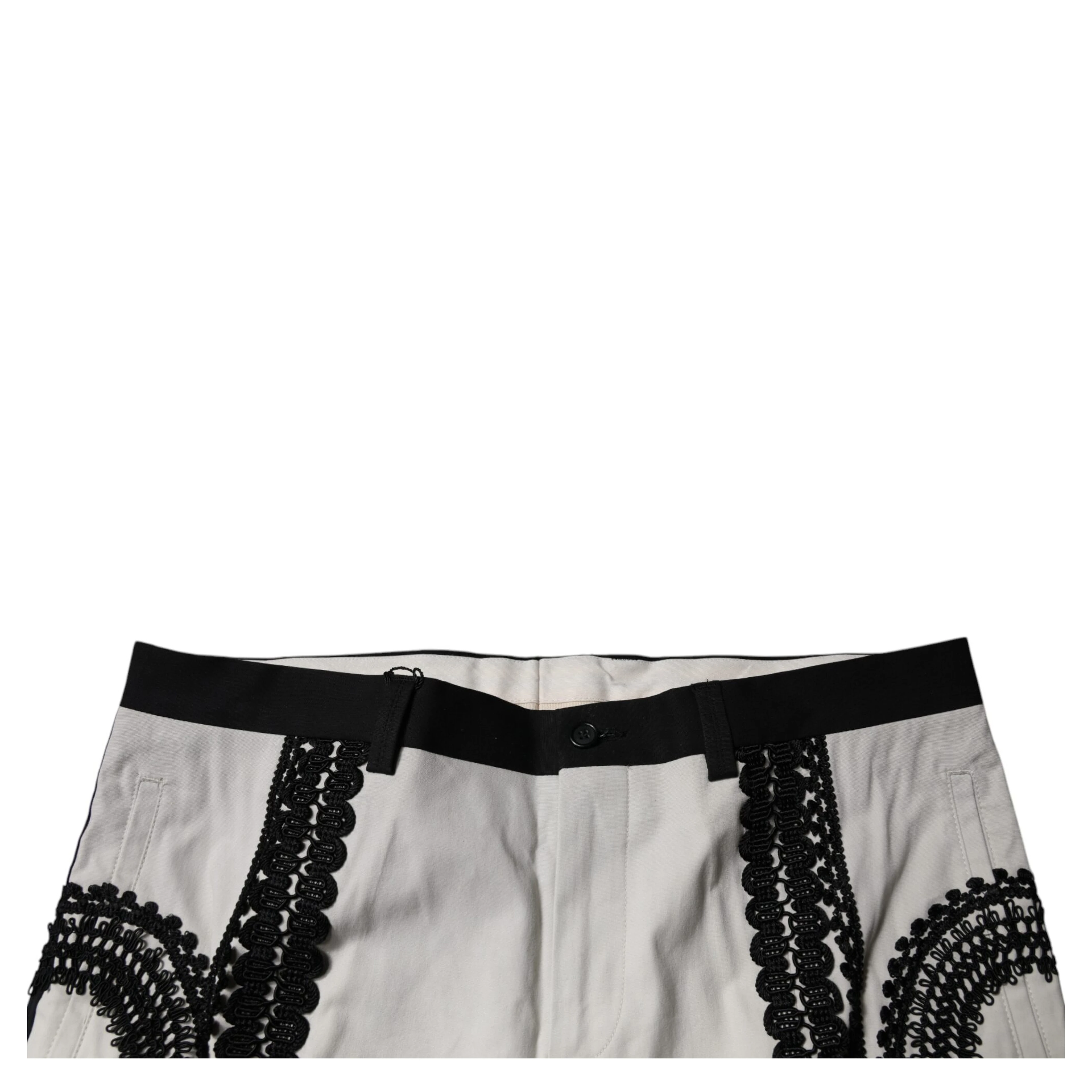 White Lace Trim Mid Waist Dress Formal Pants