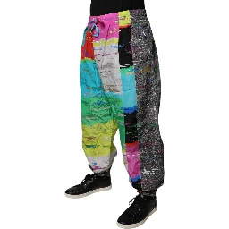 Multicolor Patchwork Mid Waist Sweatpants Pants