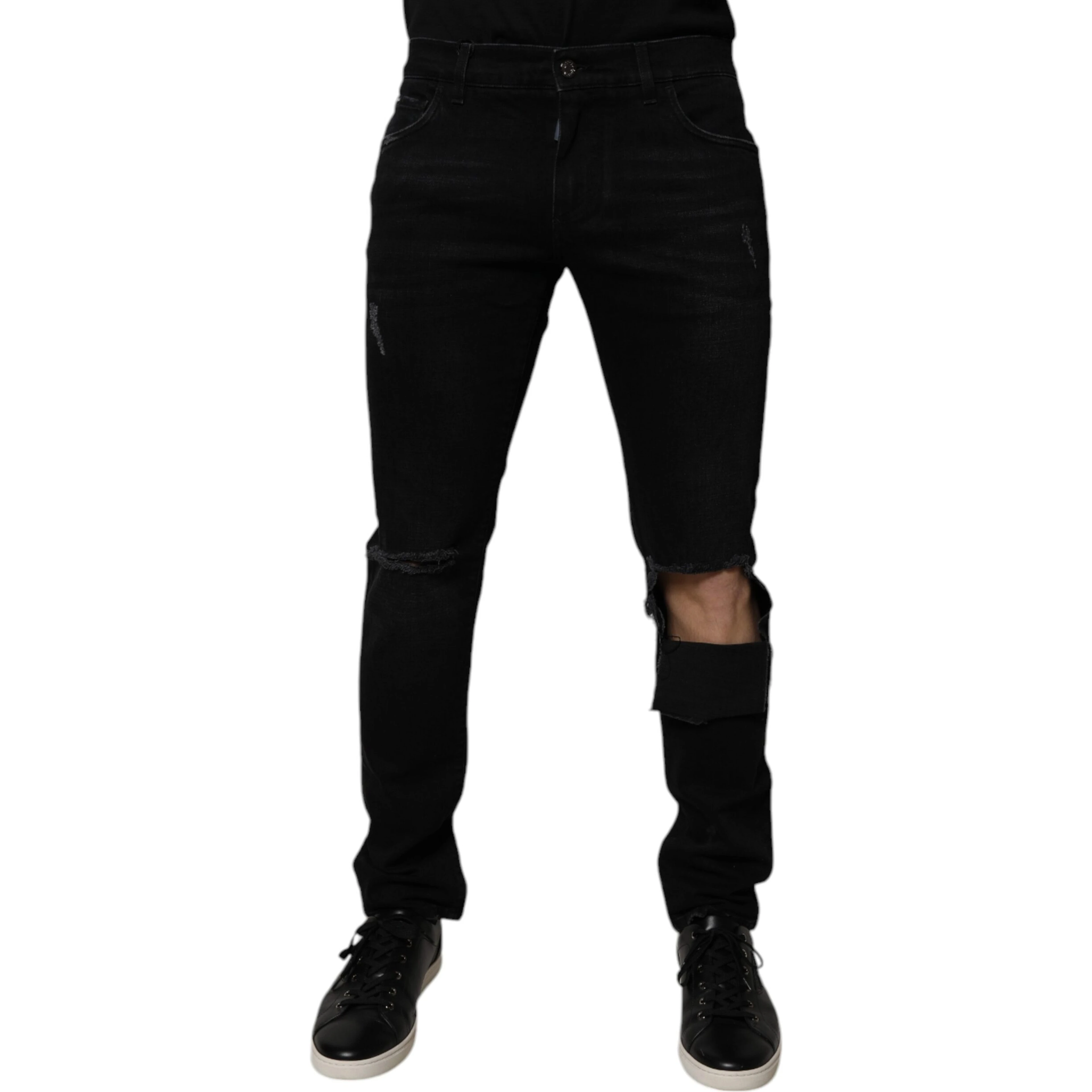 Black Ripped Cotton Skinny Men Denim Jeans