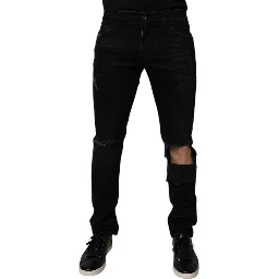 Black Ripped Cotton Skinny Men Denim Jeans