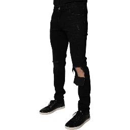 Black Ripped Cotton Skinny Men Denim Jeans