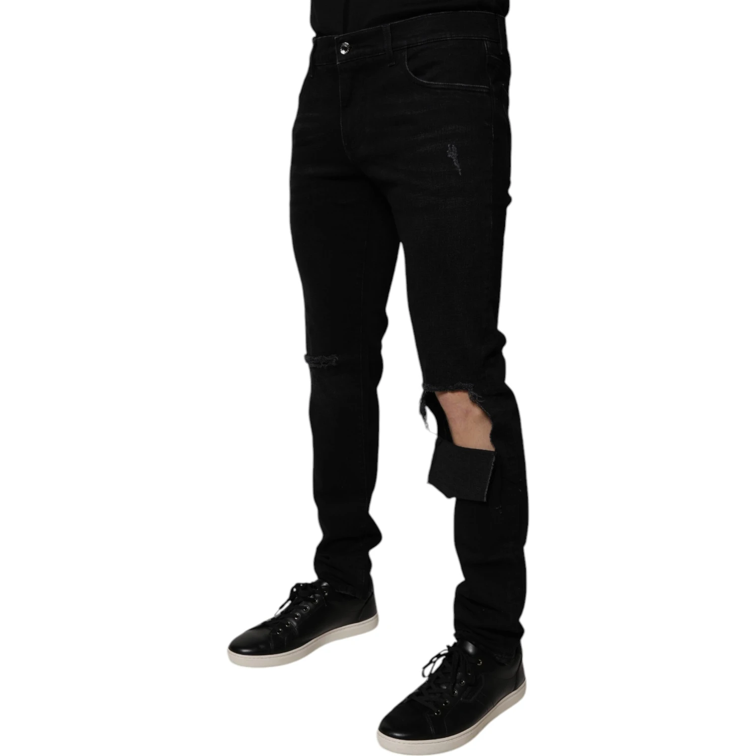 Black Ripped Cotton Skinny Men Denim Jeans