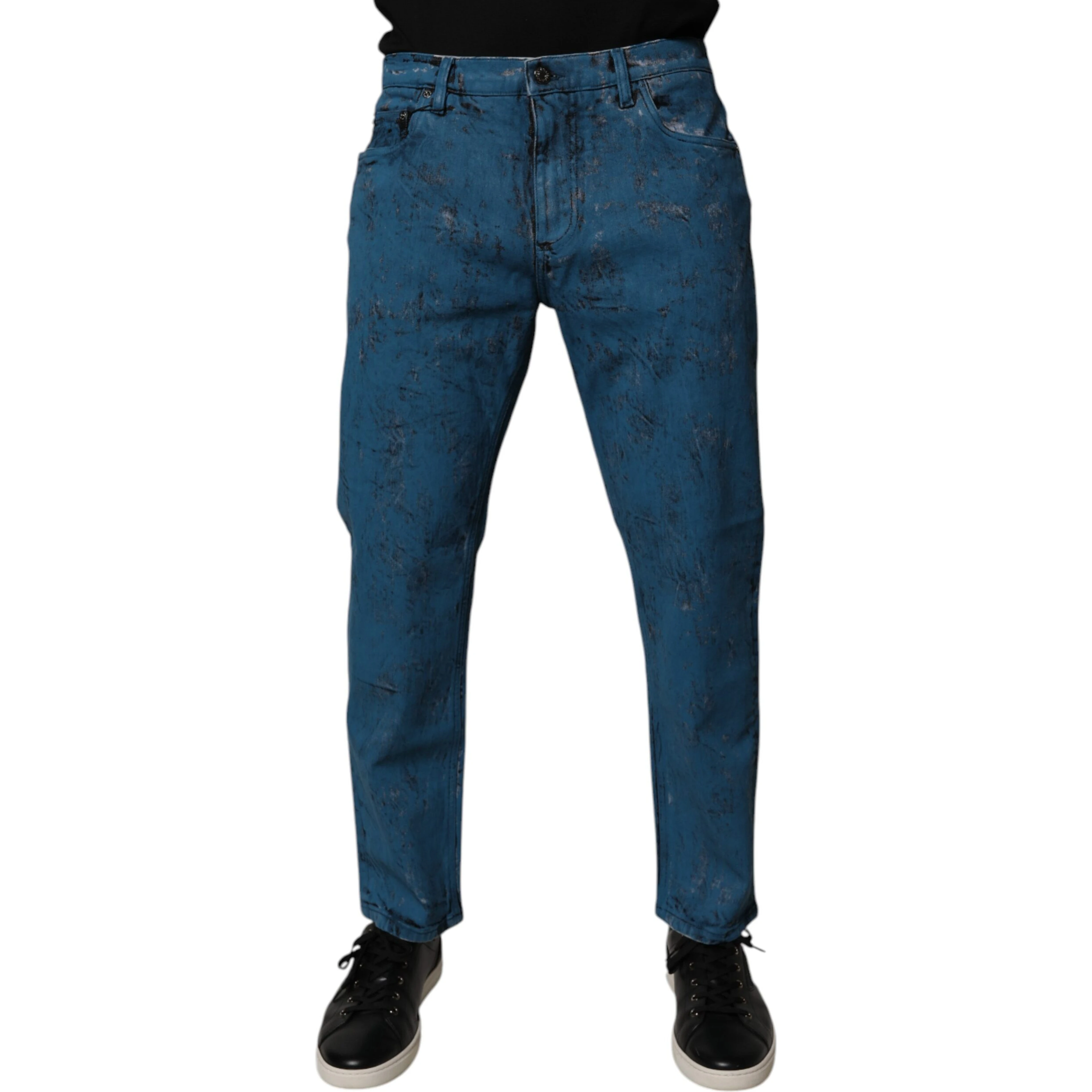 Blue Tie Dye Cotton Skinny Men Denim Jeans