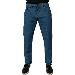 Blue Tie Dye Cotton Skinny Men Denim Jeans