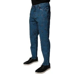 Blue Tie Dye Cotton Skinny Men Denim Jeans