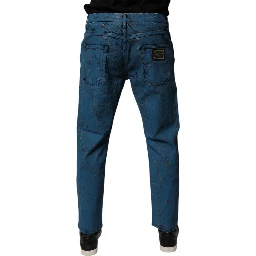 Blue Tie Dye Cotton Skinny Men Denim Jeans