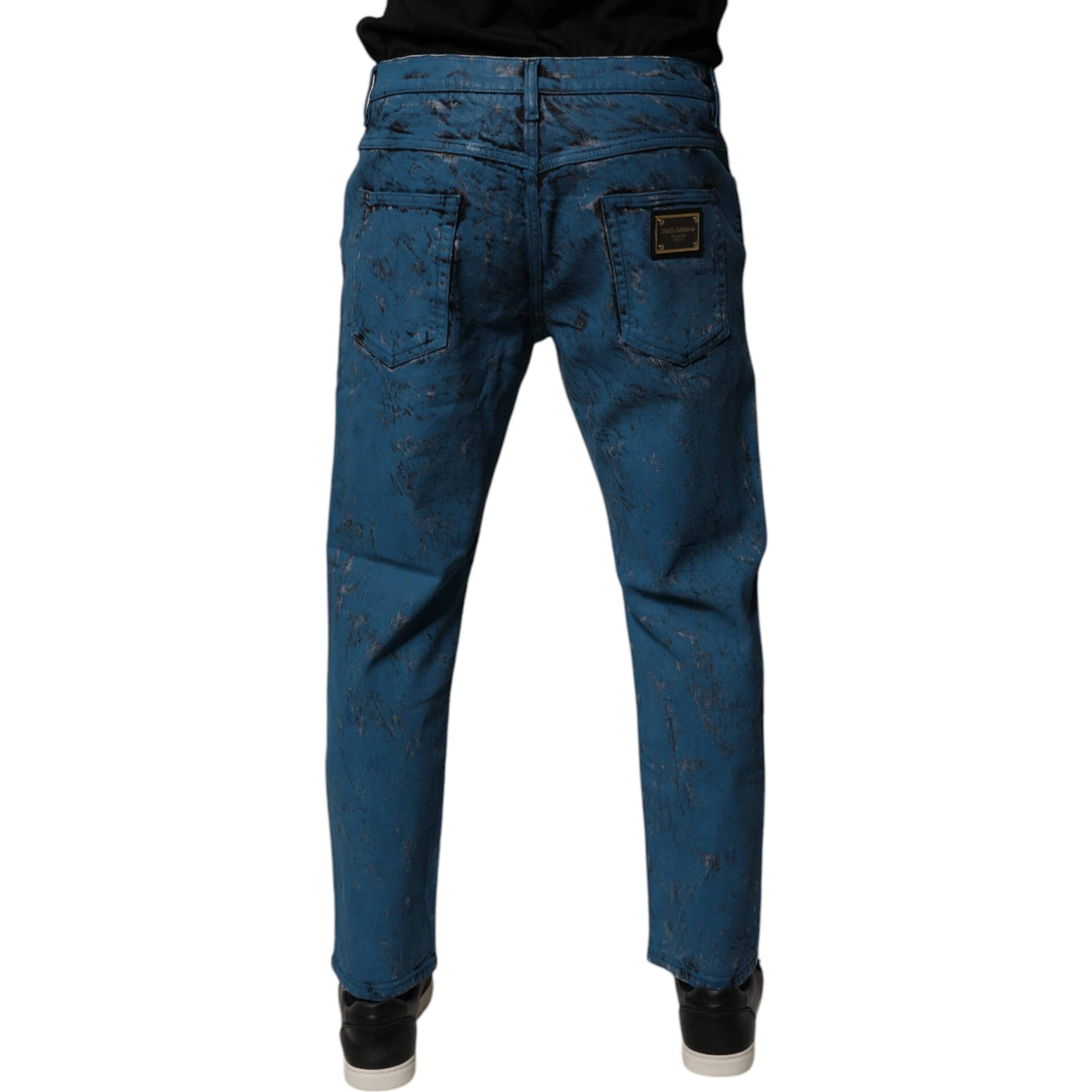 Blue Tie Dye Cotton Skinny Men Denim Jeans