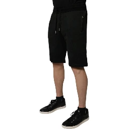 Black Cotton Sweatshorts Men Bermuda Shorts