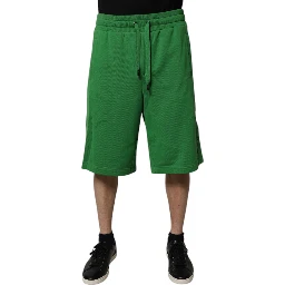 Green Cotton Men Sweatshorts Bermuda Shorts
