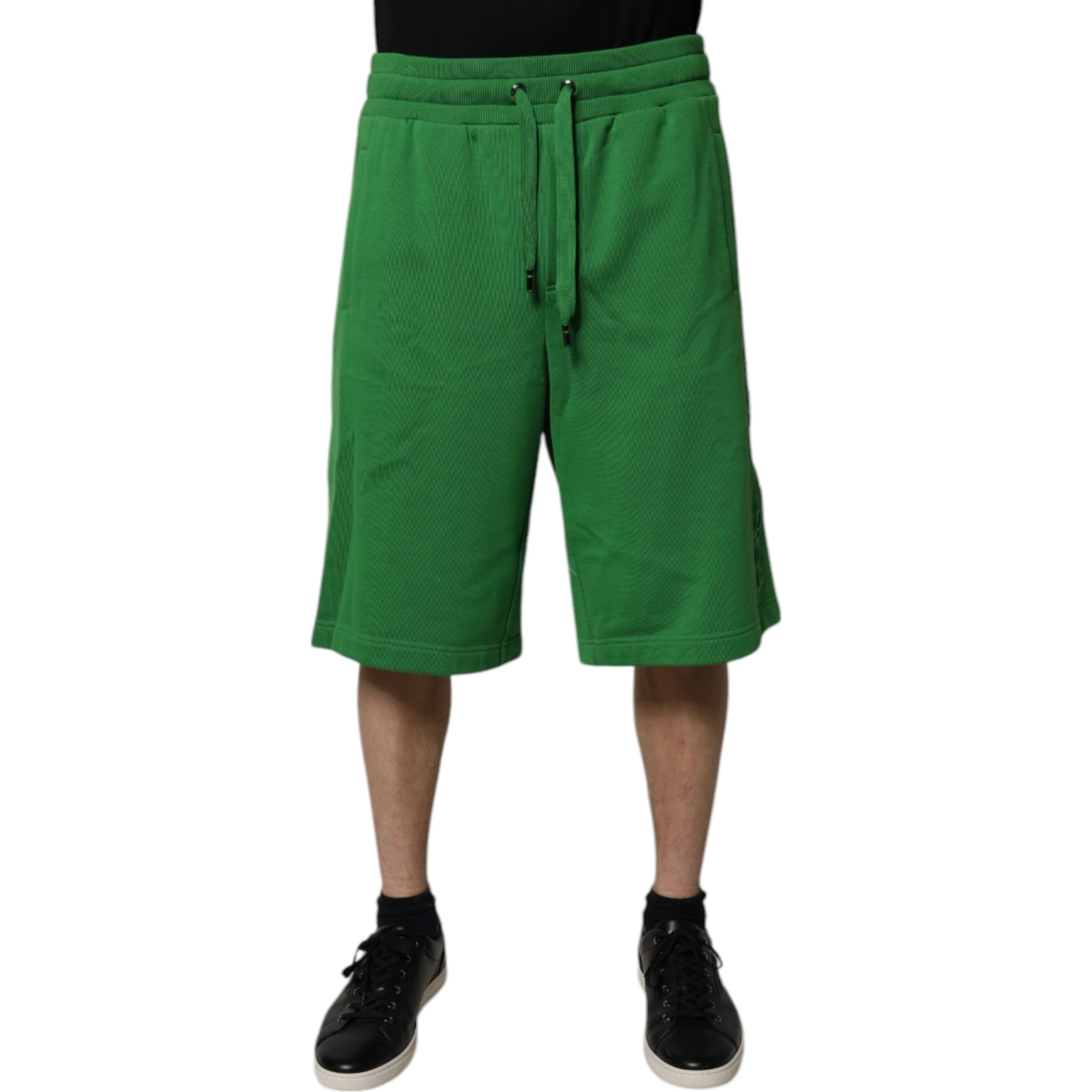 Green Cotton Men Sweatshorts Bermuda Shorts