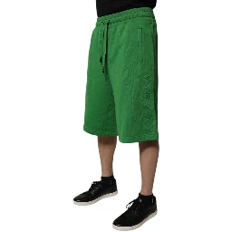 Green Cotton Men Sweatshorts Bermuda Shorts