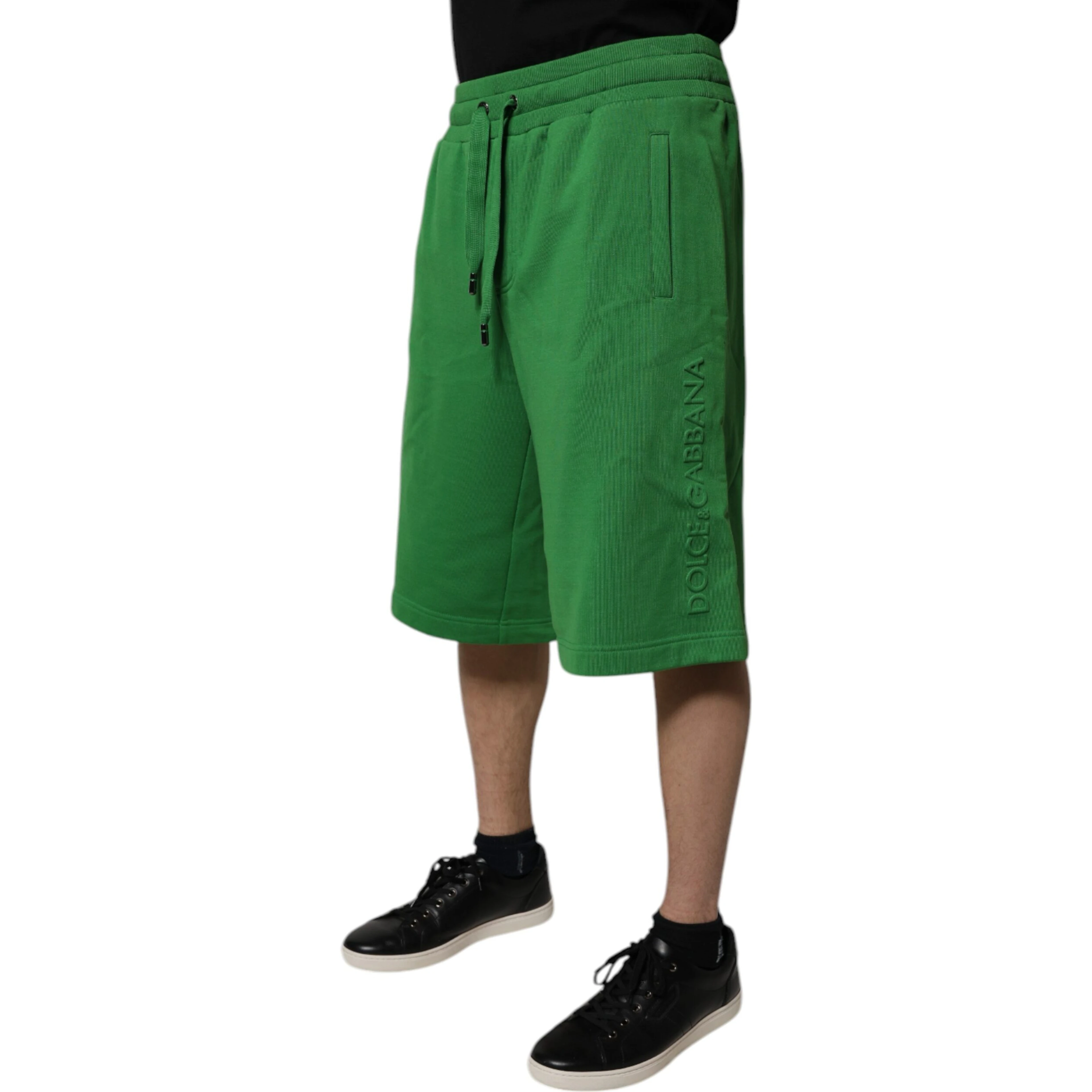 Green Cotton Men Sweatshorts Bermuda Shorts