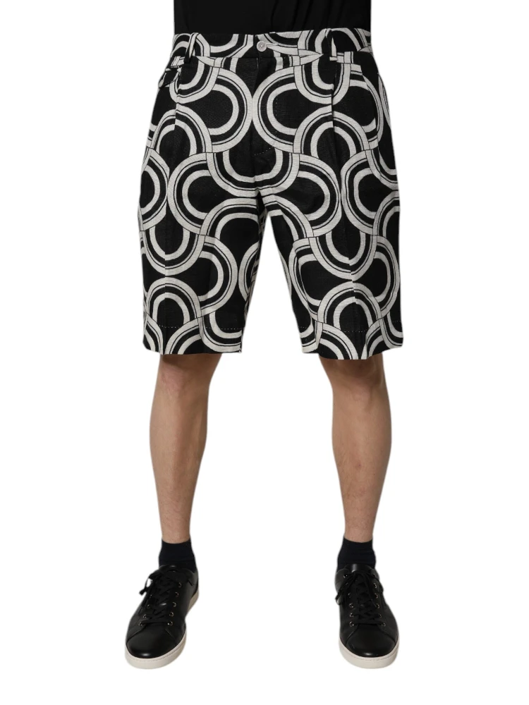 Black White Linen Bermuda Shorts