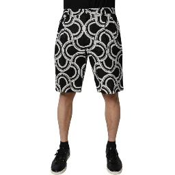 Black White Linen Bermuda Shorts