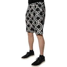 Black White Linen Bermuda Shorts