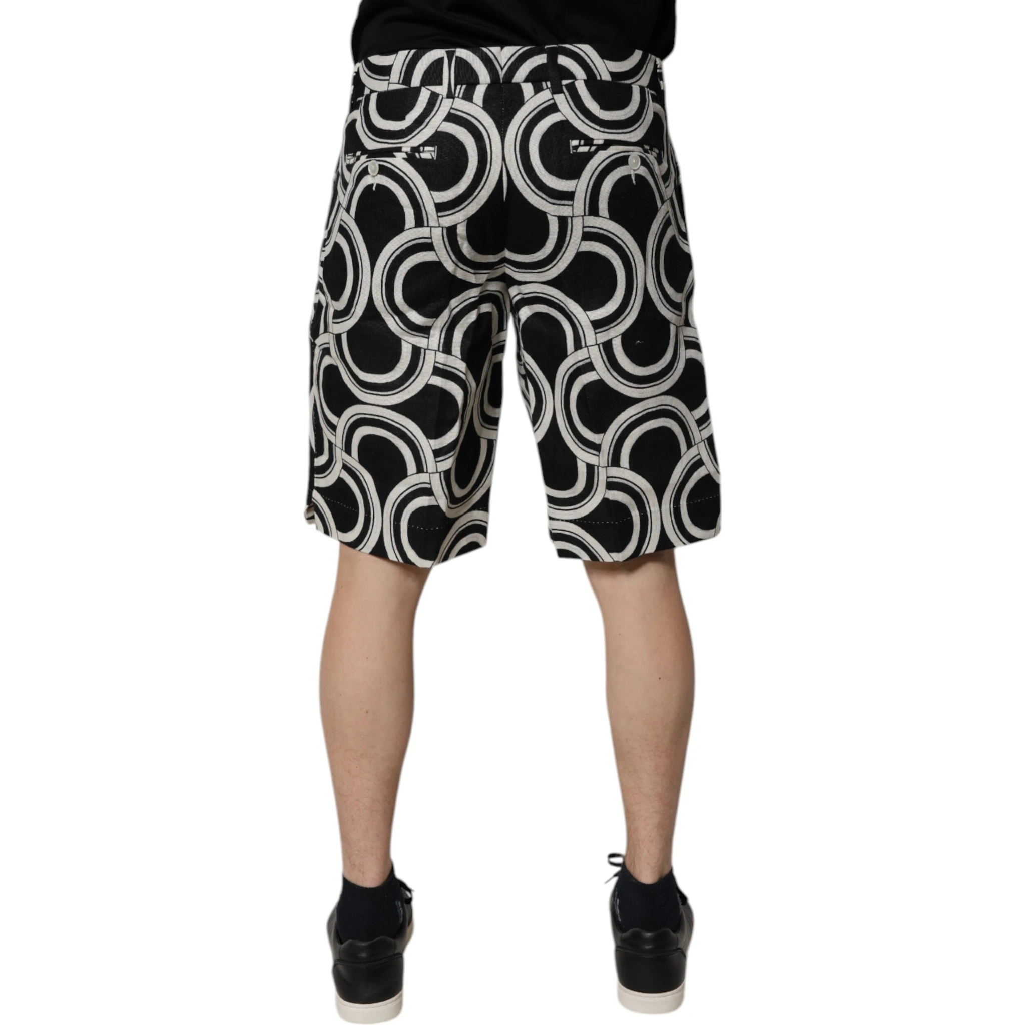 Black White Linen Bermuda Shorts
