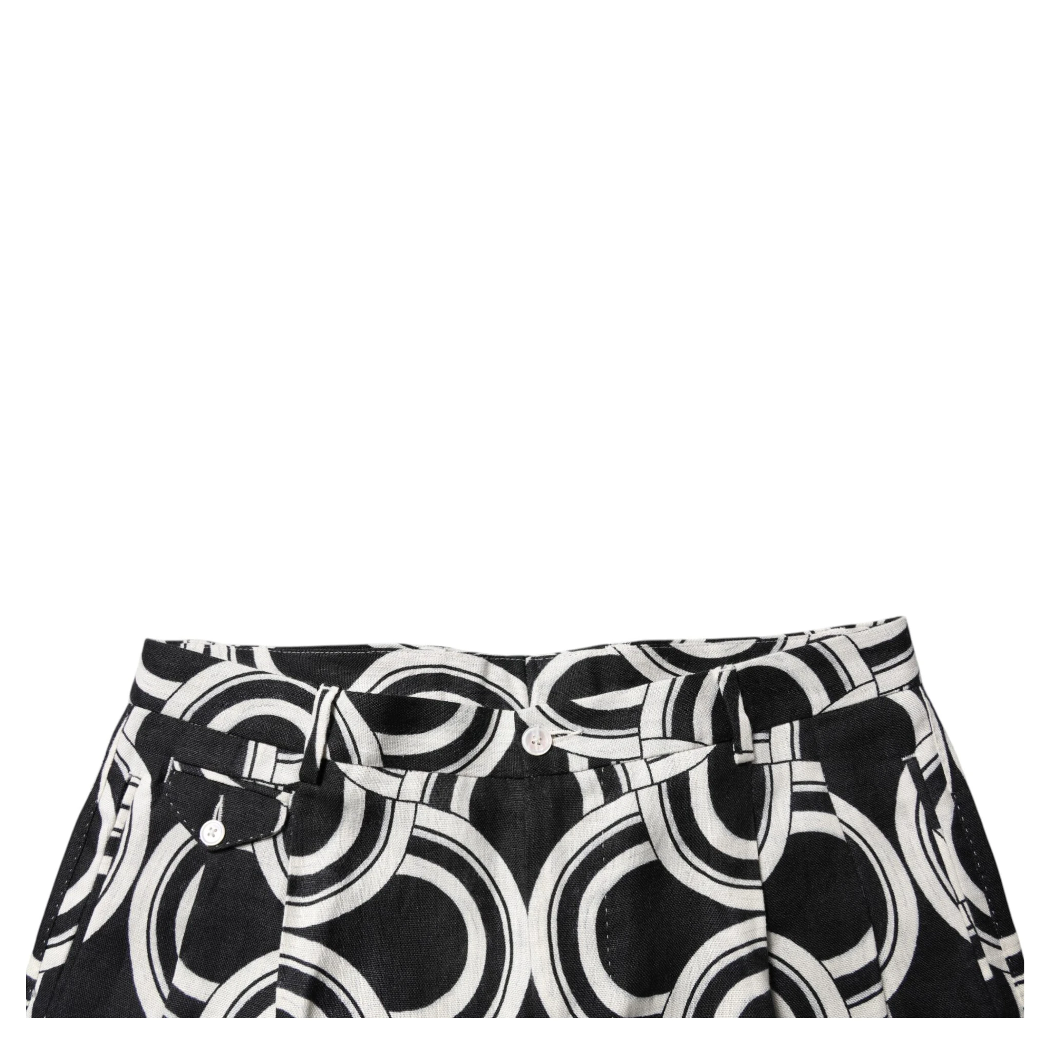 Black White Linen Bermuda Shorts