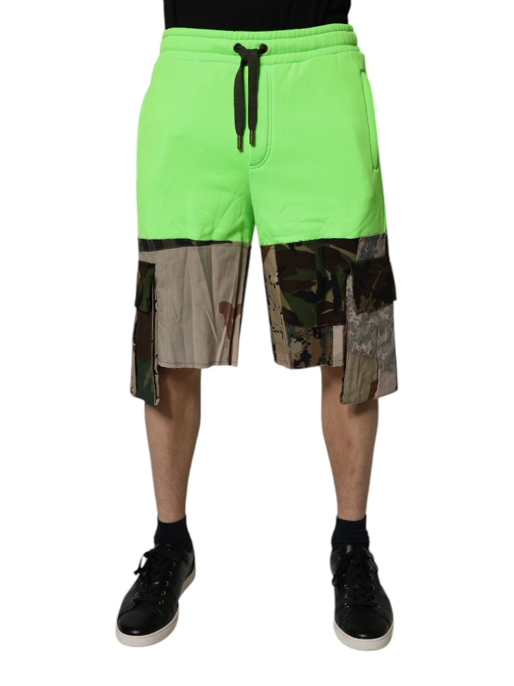 Green Patchwork Camouflage Men Cargo Shorts