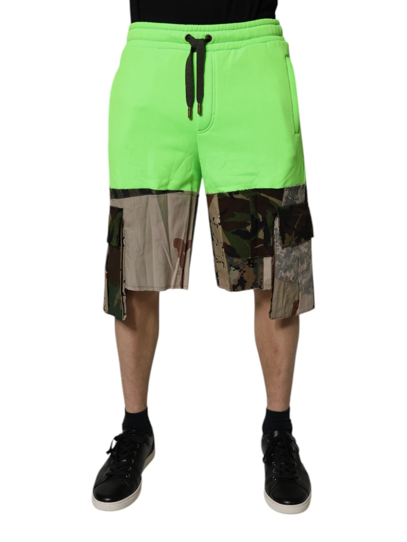 Green Patchwork Camouflage Men Cargo Shorts