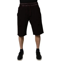 Maroon Cotton Logo Plaque Men Bermuda Shorts