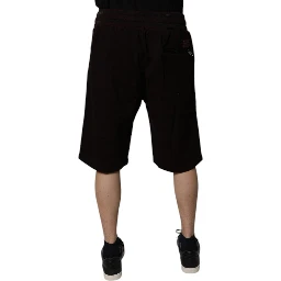 Maroon Cotton Logo Plaque Men Bermuda Shorts
