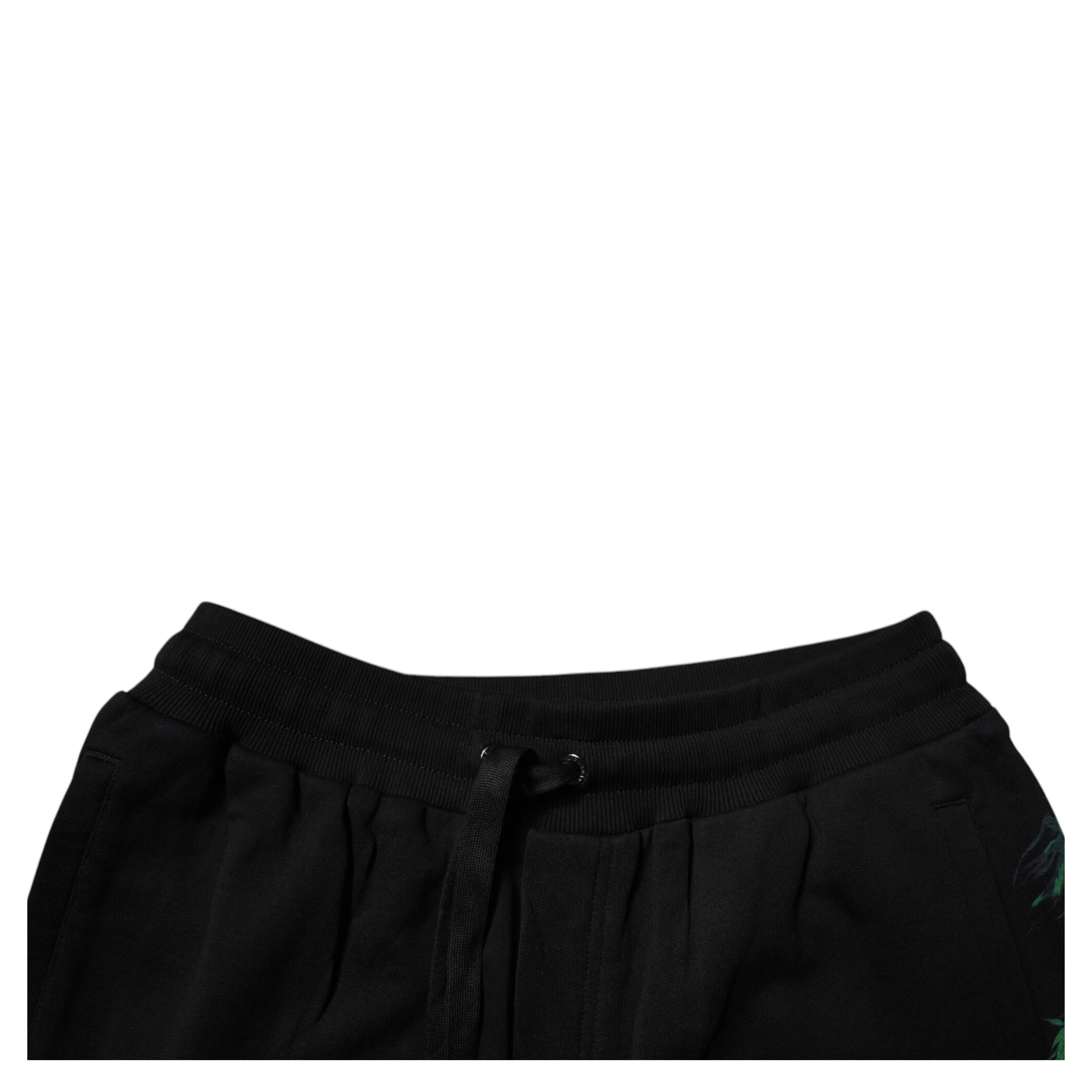 Black Cotton Logo Floral Print Bermuda Shorts