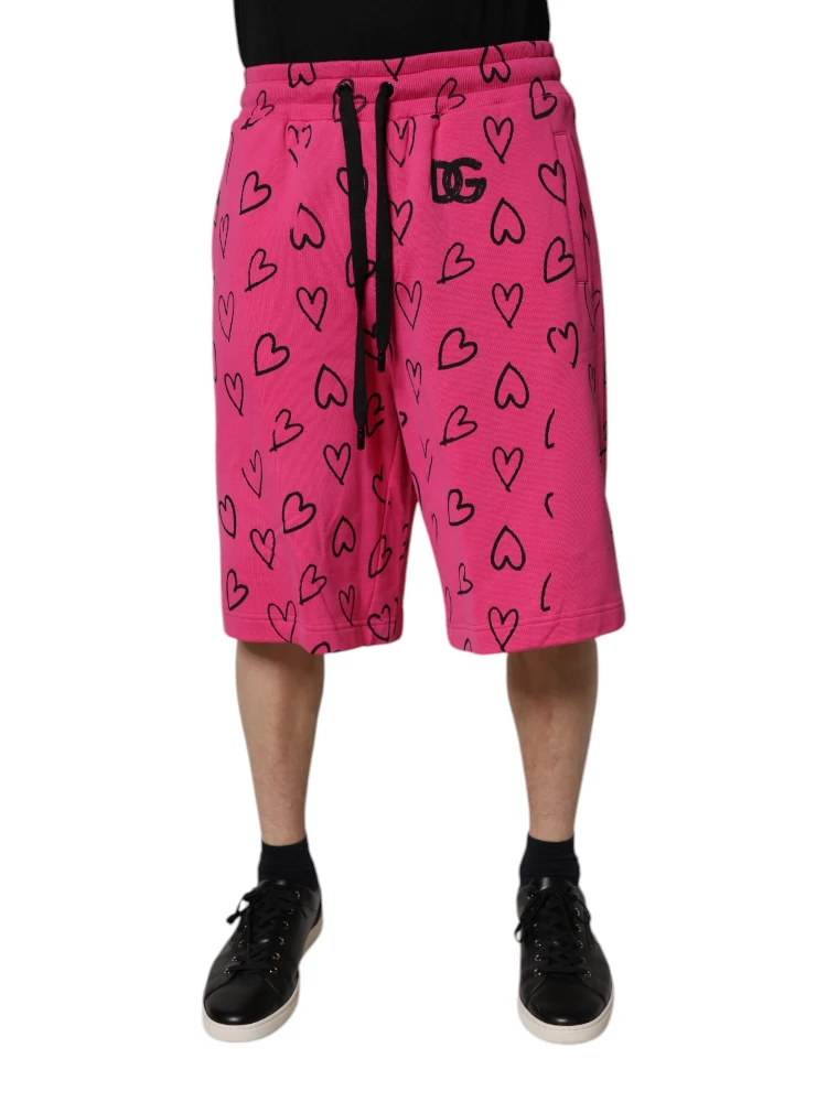 Pink Cotton Heart Print Bermuda Shorts alternative