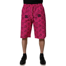 Pink Cotton Heart Print Bermuda Shorts