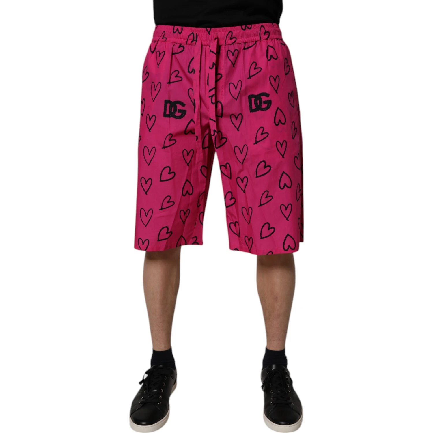 Pink Cotton Heart Print Bermuda Shorts