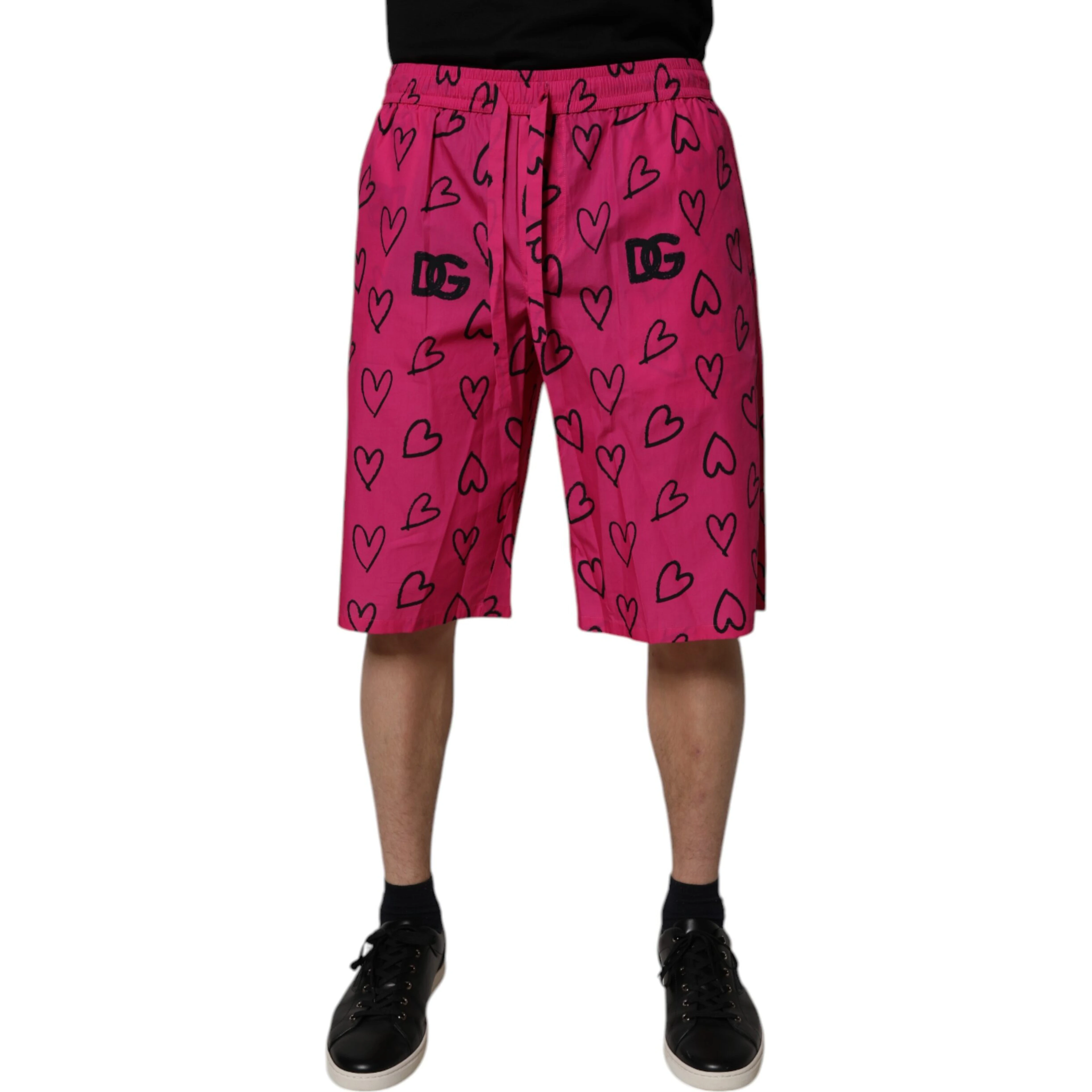 Pink Cotton Heart Print Bermuda Shorts