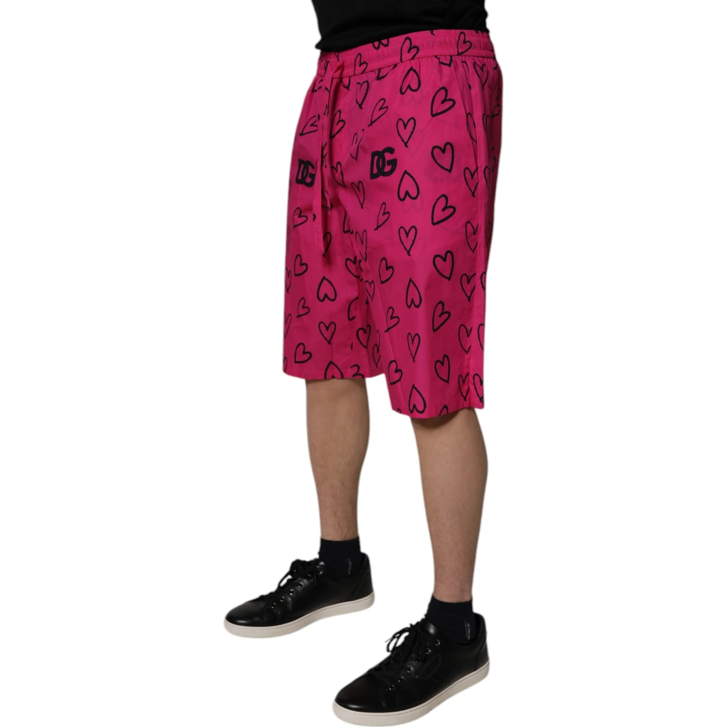 Pink Cotton Heart Print Bermuda Shorts