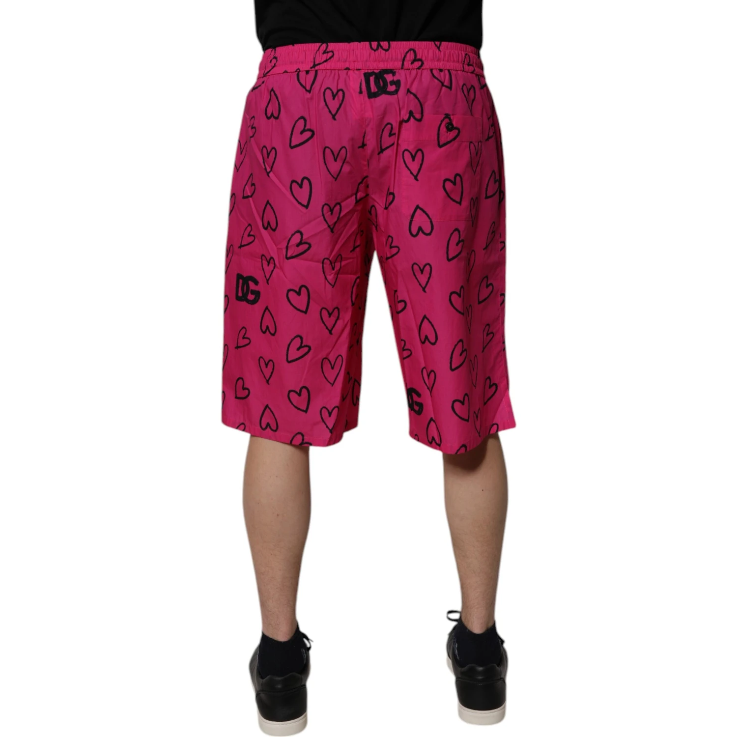 Pink Cotton Heart Print Bermuda Shorts