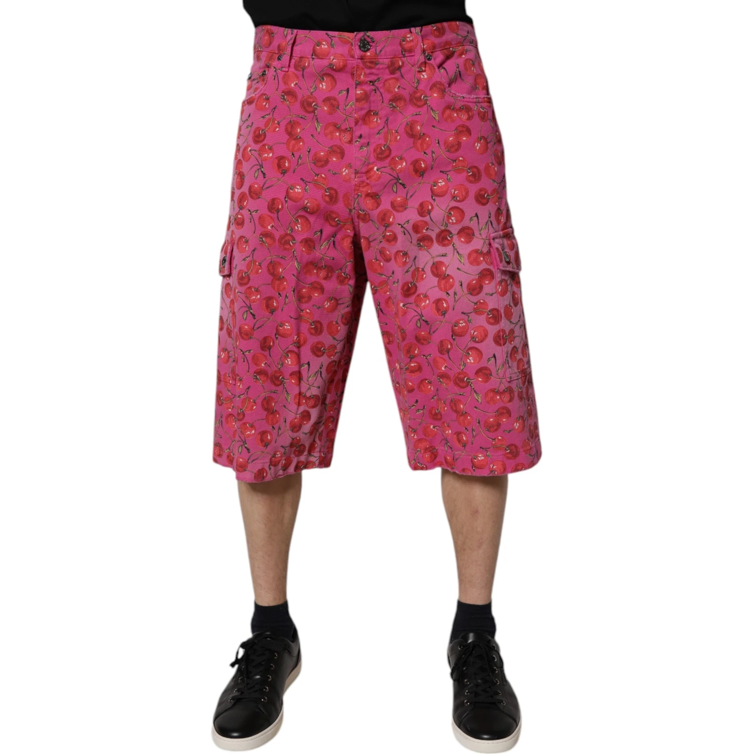 Pink Cherry Print Cargo Cotton Shorts