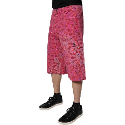 Pink Cherry Print Cargo Cotton Shorts