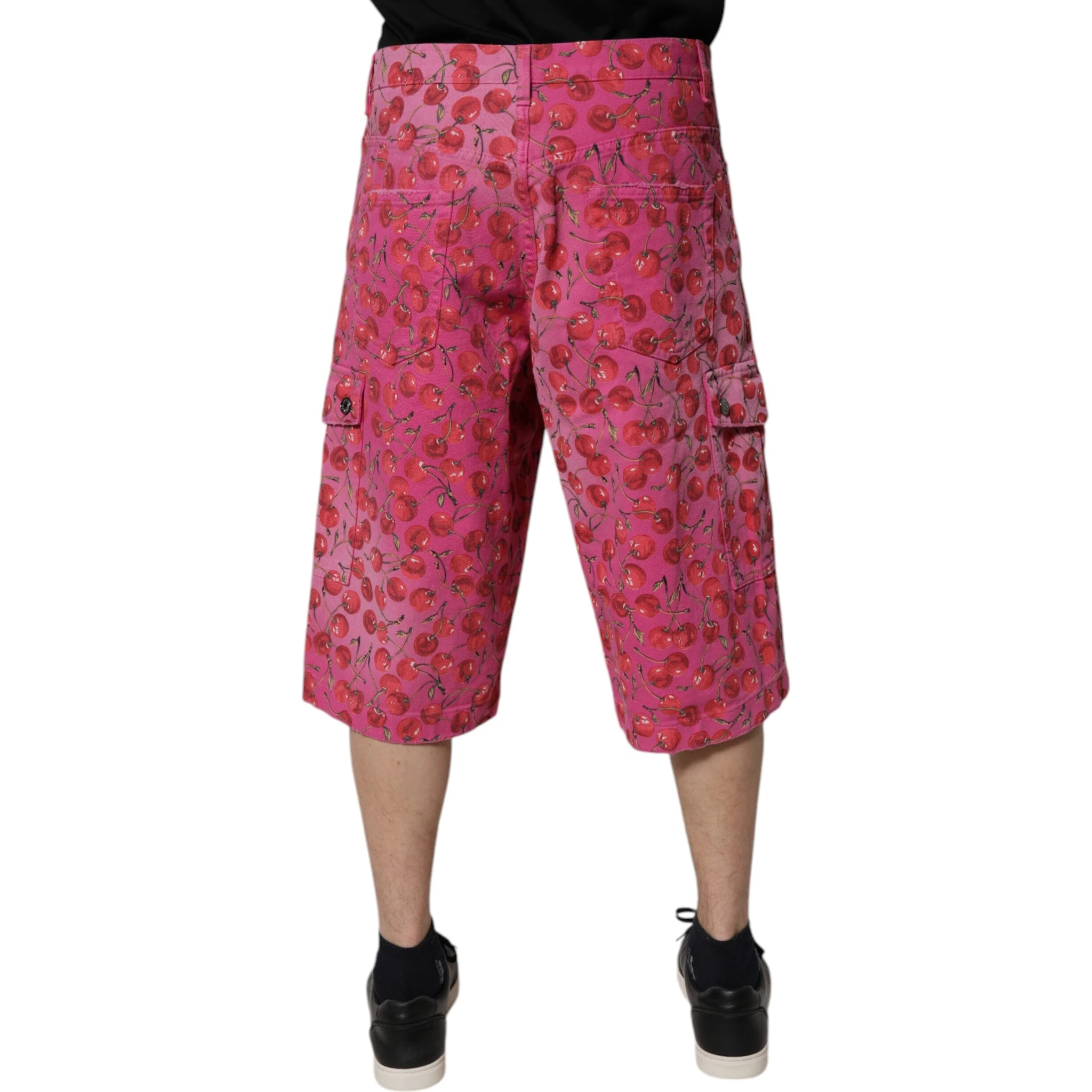 Pink Cherry Print Cargo Cotton Shorts